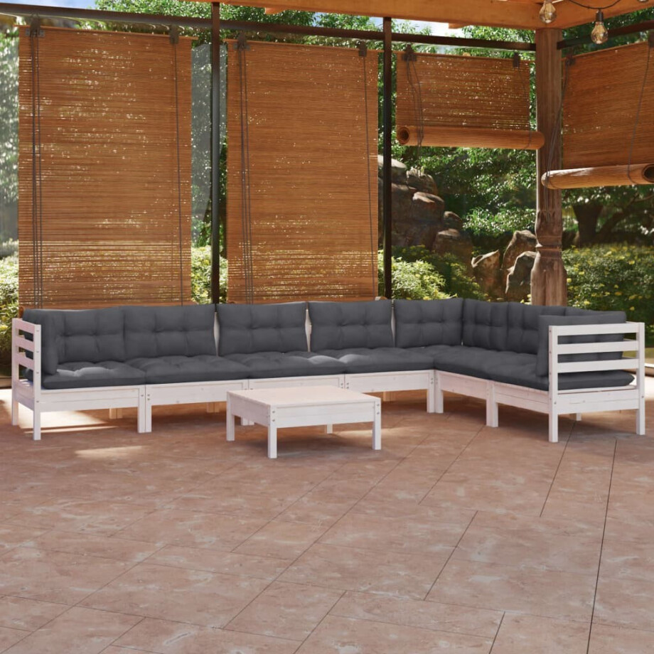 vidaXL 8-delige Loungeset met kussens massief grenenhout wit vidaXL 8-delige Loungeset met kussens massief grenenhout wit afbeelding 1