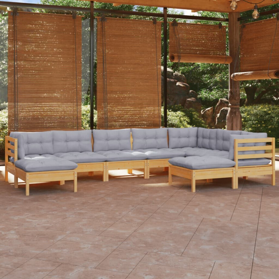 vidaXL 9-delige Loungeset met grijze kussens massief grenenhout afbeelding 1