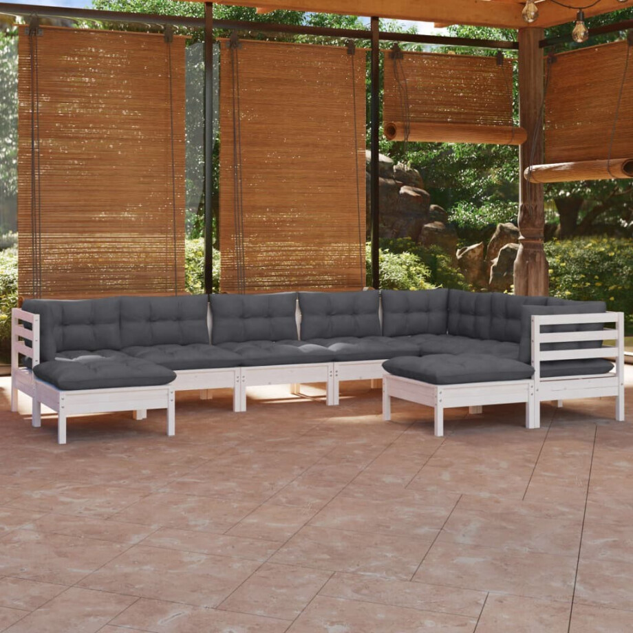 vidaXL 9-delige Loungeset met kussens massief grenenhout wit afbeelding 1
