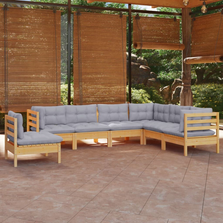 vidaXL 7-delige Loungeset met grijze kussens grenenhout afbeelding 1