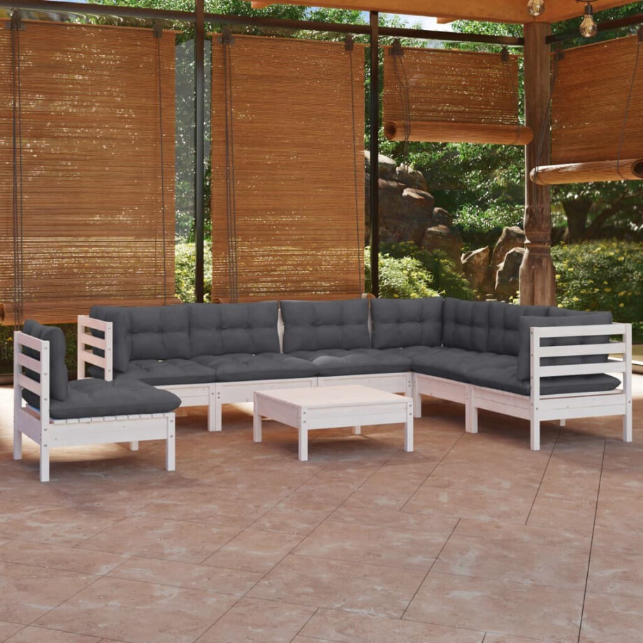 vidaXL 8-delige Loungeset met kussens massief grenenhout wit vidaXL 8-delige Loungeset met kussens massief grenenhout wit afbeelding 1