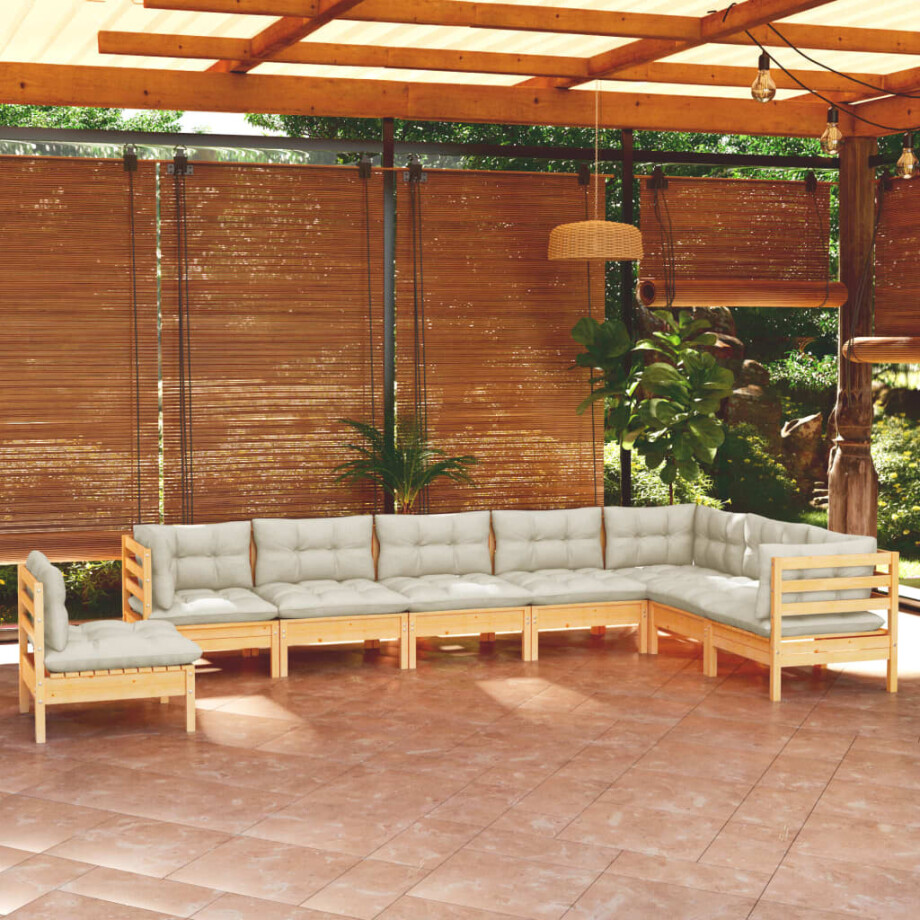 vidaXL 8-delige Loungeset met crèmekleurige kussens massief grenenhout afbeelding 1