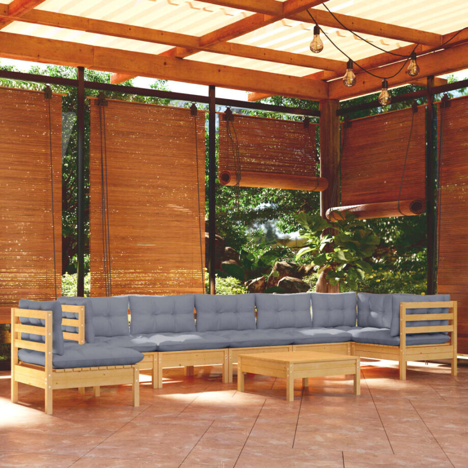 vidaXL 9-delige Loungeset met grijze kussens massief grenenhout vidaXL 9-delige Loungeset met grijze kussens massief grenenhout afbeelding 1