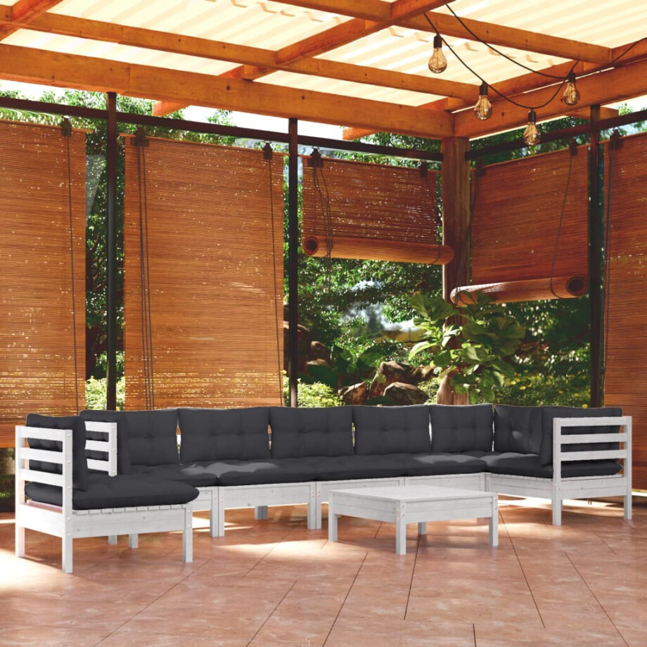 vidaXL 9-delige Loungeset met kussens massief grenenhout wit vidaXL 9-delige Loungeset met kussens massief grenenhout wit afbeelding 1