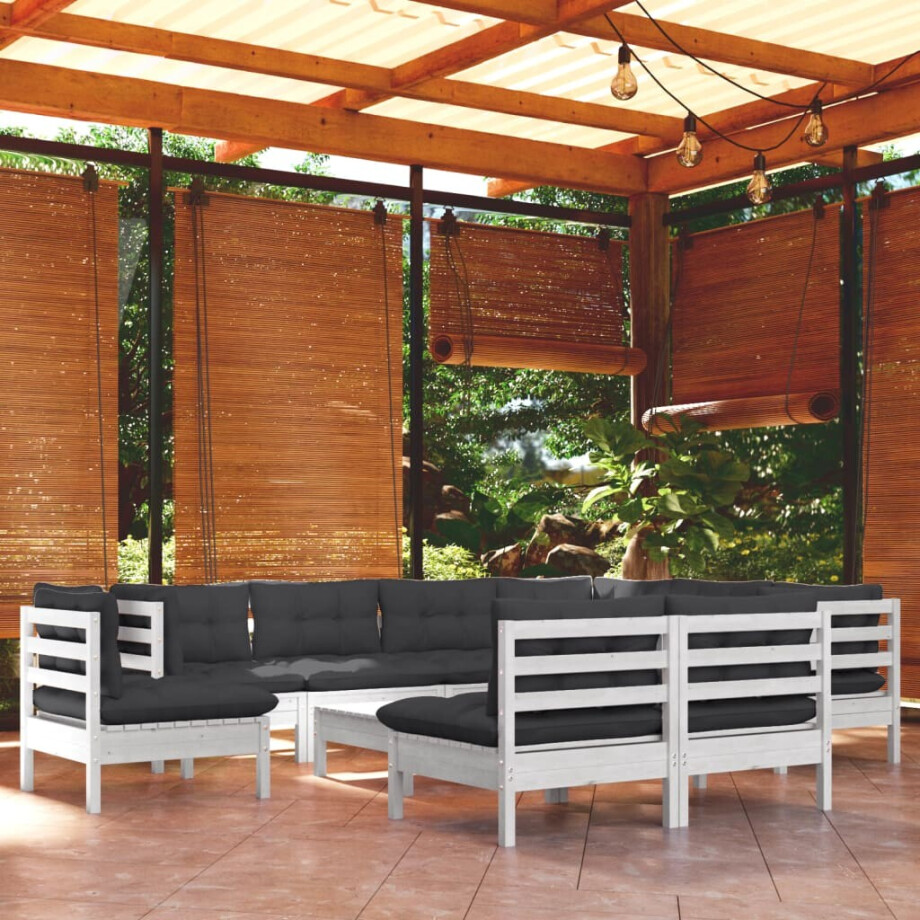 vidaXL 10-delige Loungeset met kussens massief grenenhout wit vidaXL 10-delige Loungeset met kussens massief grenenhout wit afbeelding 1