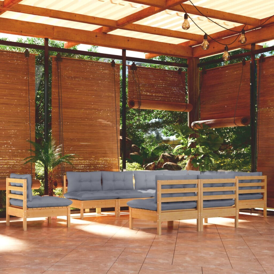 vidaXL 10-delige Loungeset met grijze kussens massief grenenhout afbeelding 1
