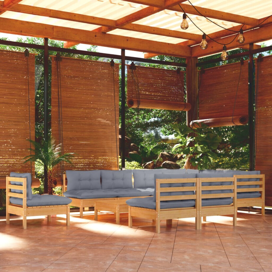 vidaXL 11-delige Loungeset met grijze kussens massief grenenhout afbeelding 1