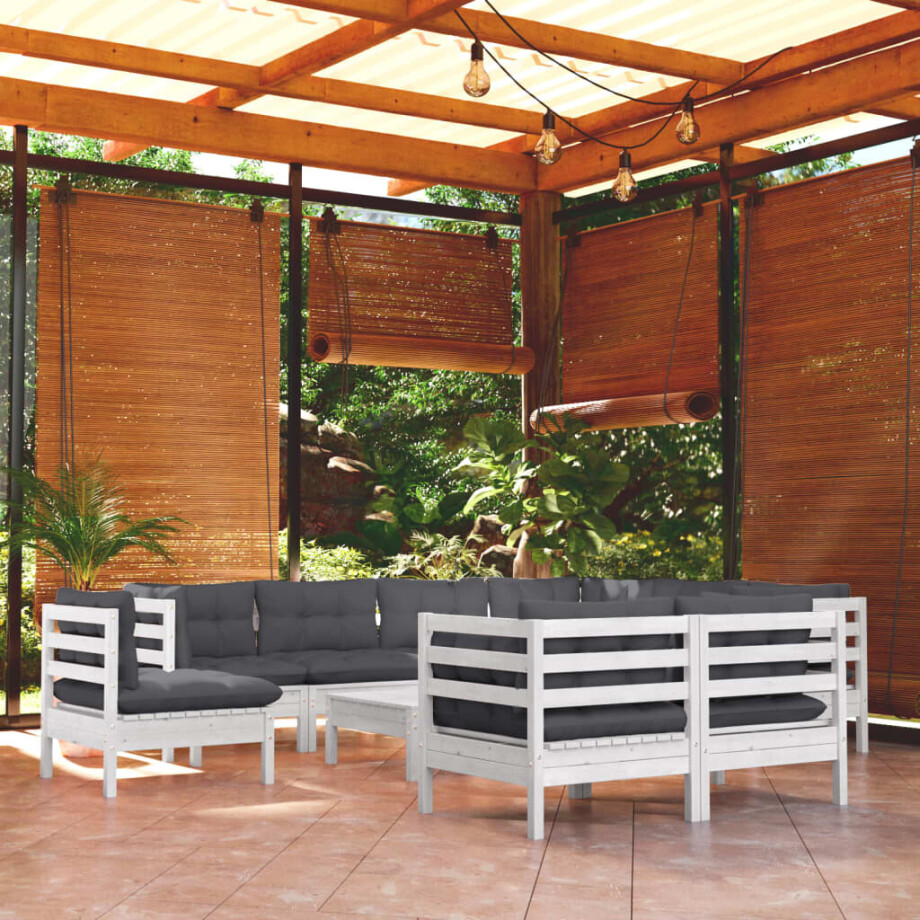 vidaXL 10-delige Loungeset met kussens massief grenenhout wit vidaXL 10-delige Loungeset met kussens massief grenenhout wit afbeelding 1