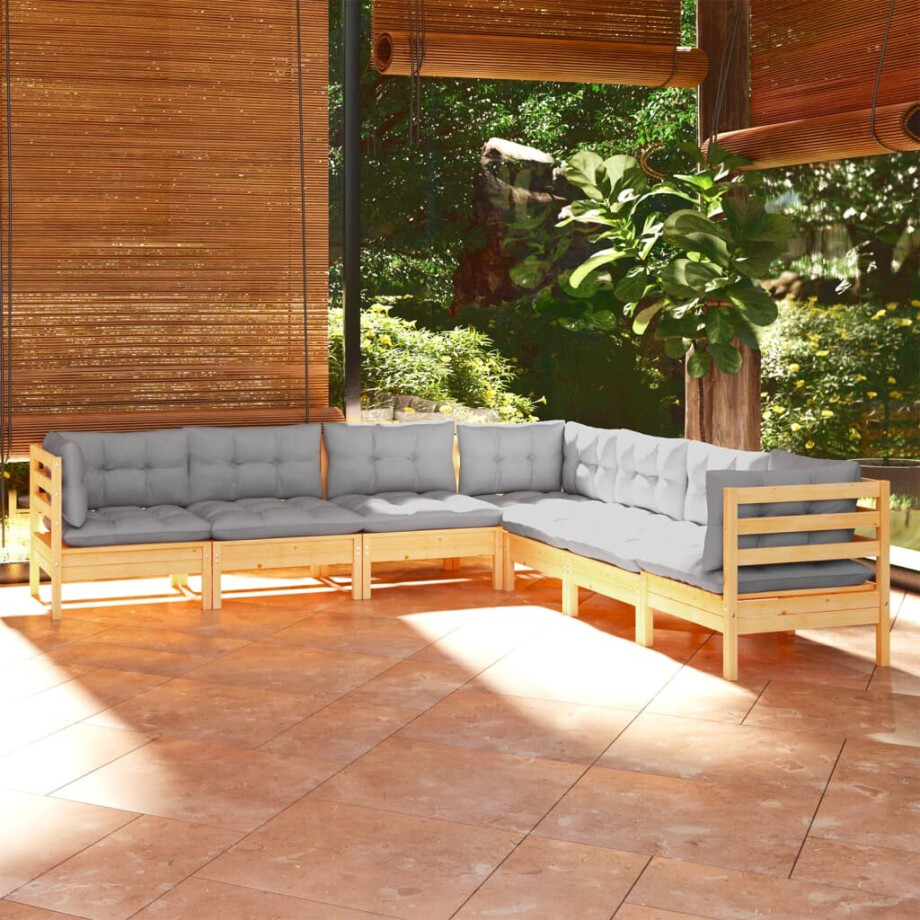 vidaXL 7-delige Loungeset met grijze kussens grenenhout afbeelding 1