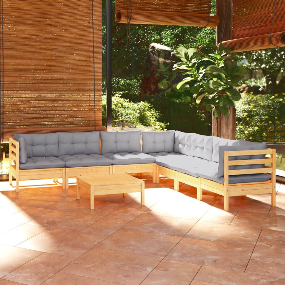 vidaXL 8-delige Loungeset met grijze kussens grenenhout afbeelding 1
