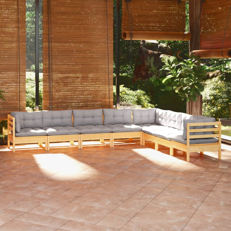 vidaXL 8-delige Loungeset met grijze kussens massief grenenhout afbeelding 1