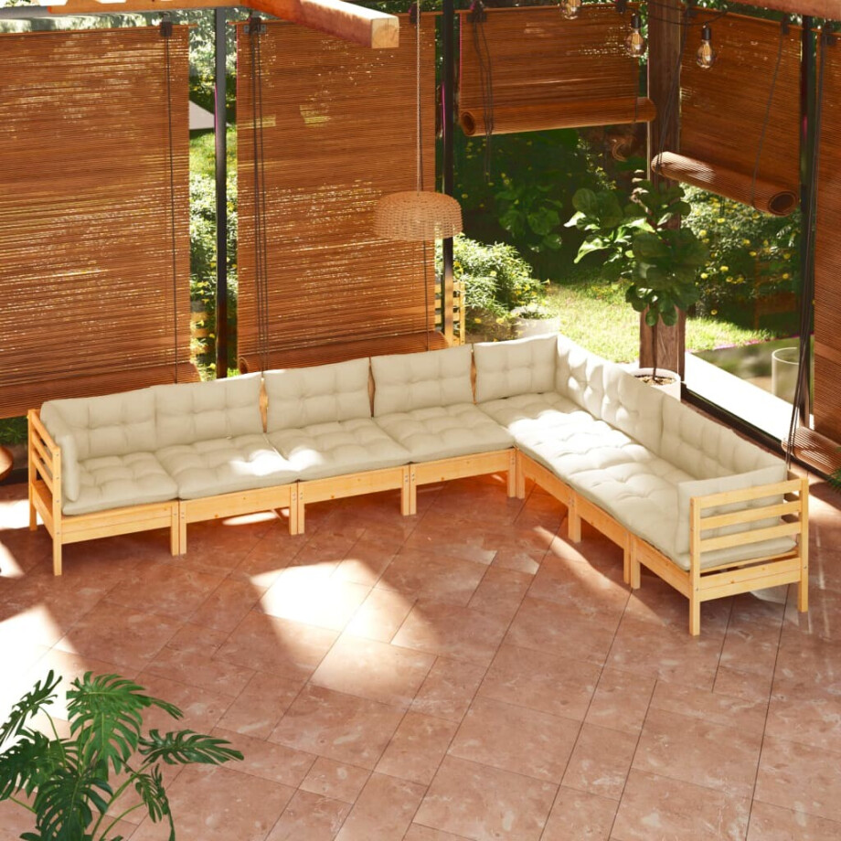 vidaXL 8-delige Loungeset met crèmekleurige kussens massief grenenhout afbeelding 1