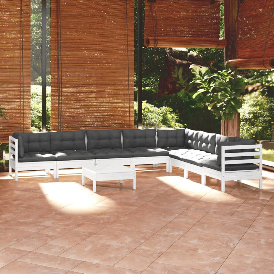 vidaXL 9-delige Loungeset met kussens massief grenenhout wit afbeelding 1
