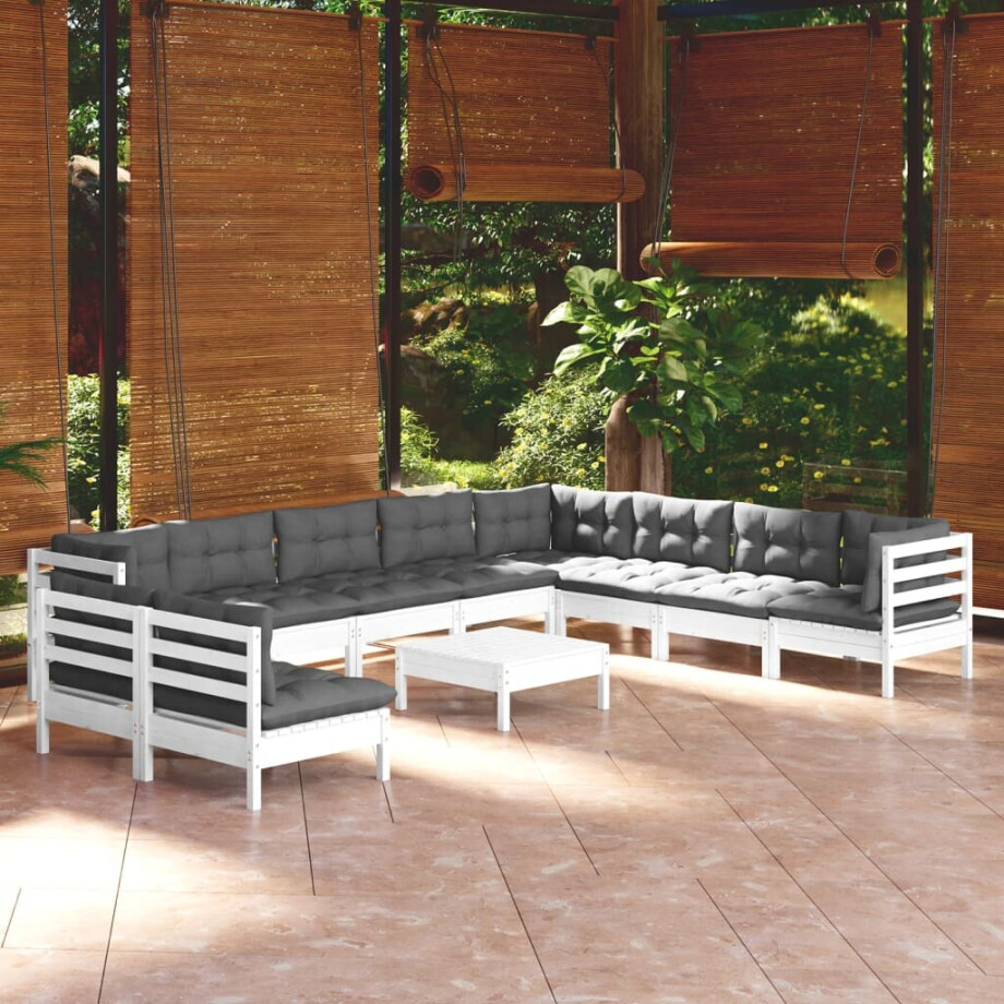 vidaXL 11-delige Loungeset met kussens massief grenenhout wit vidaXL 11-delige Loungeset met kussens massief grenenhout wit afbeelding 1