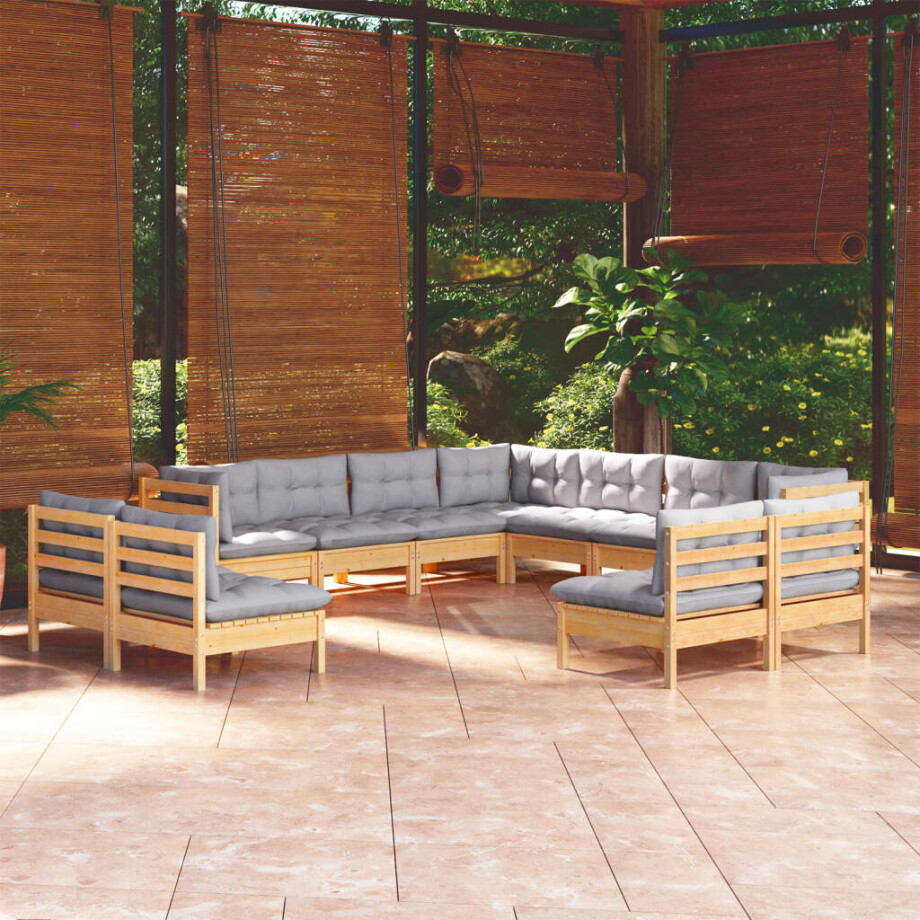 vidaXL 11-delige Loungeset met grijze kussens massief grenenhout afbeelding 1
