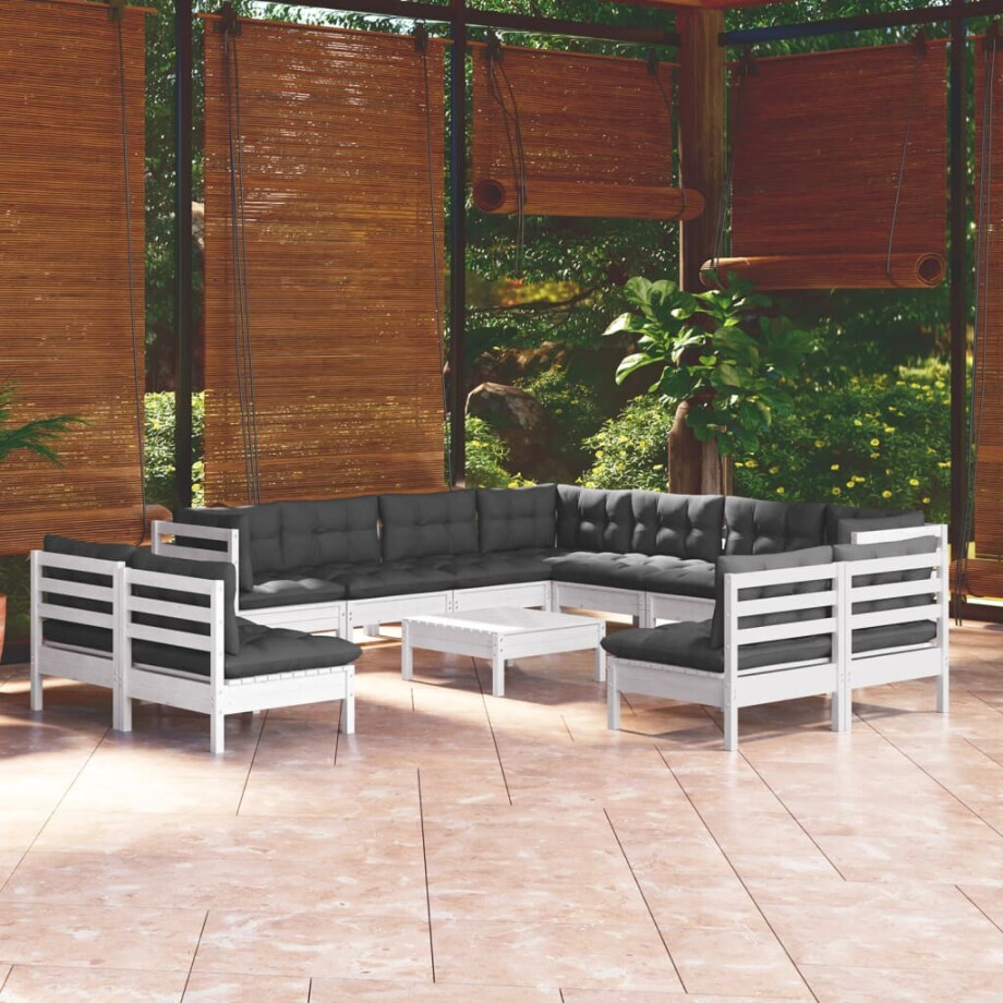 vidaXL 12-delige Loungeset met kussens massief grenenhout wit vidaXL 12-delige Loungeset met kussens massief grenenhout wit afbeelding 1