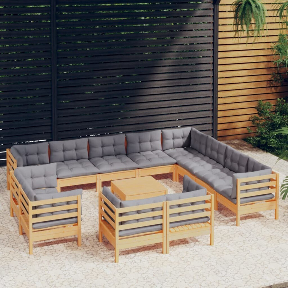 vidaXL 13-delige Loungeset met grijze kussens massief grenenhout afbeelding 1