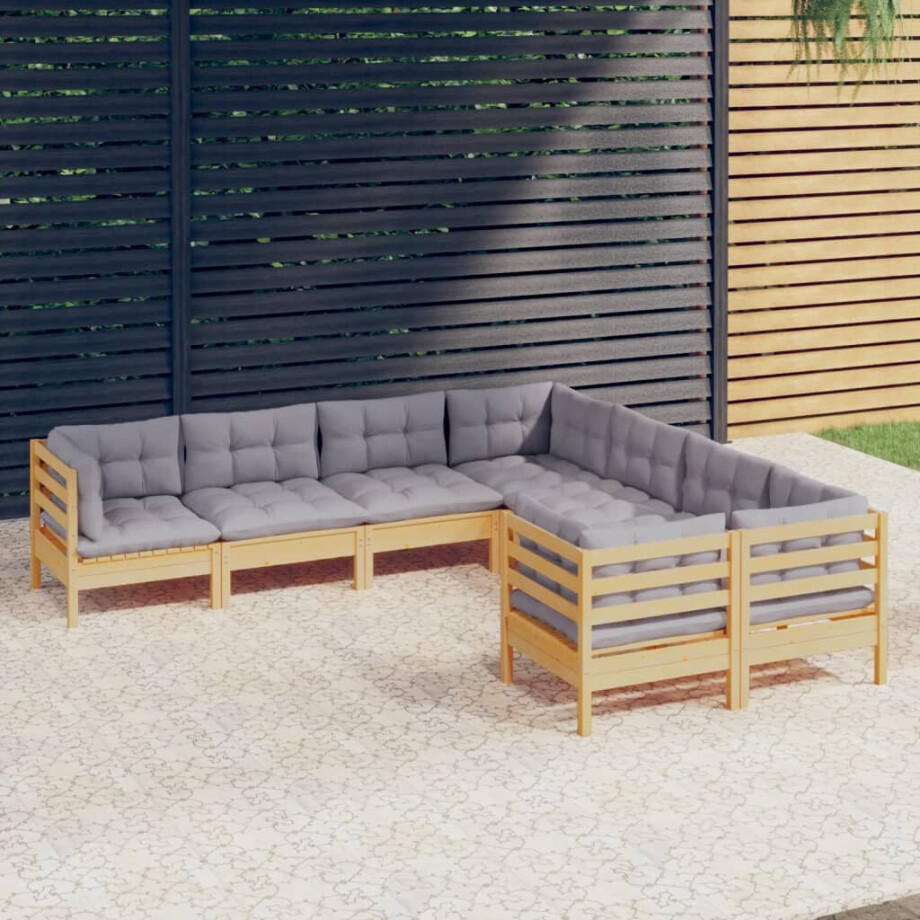 vidaXL 8-delige Loungeset met grijze kussens massief grenenhout afbeelding 1