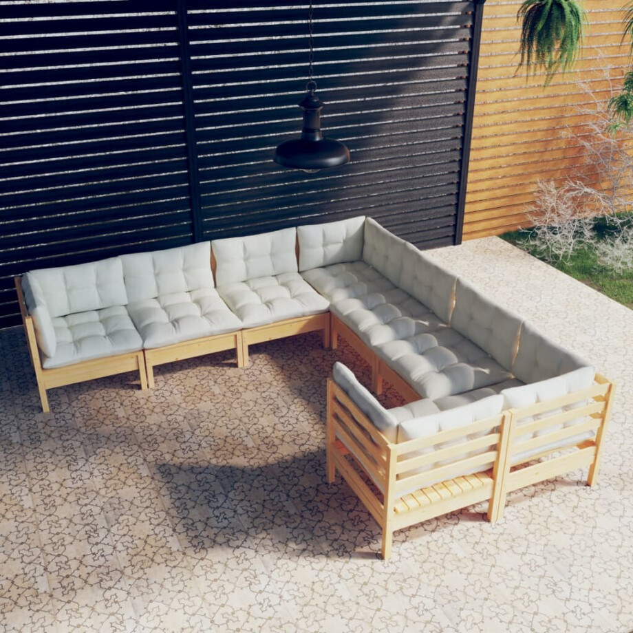 vidaXL 8-delige Loungeset met crèmekleurige kussens massief grenenhout afbeelding 1