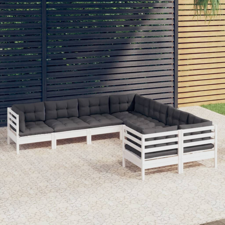 vidaXL 8-delige Loungeset met kussens massief grenenhout wit afbeelding 1