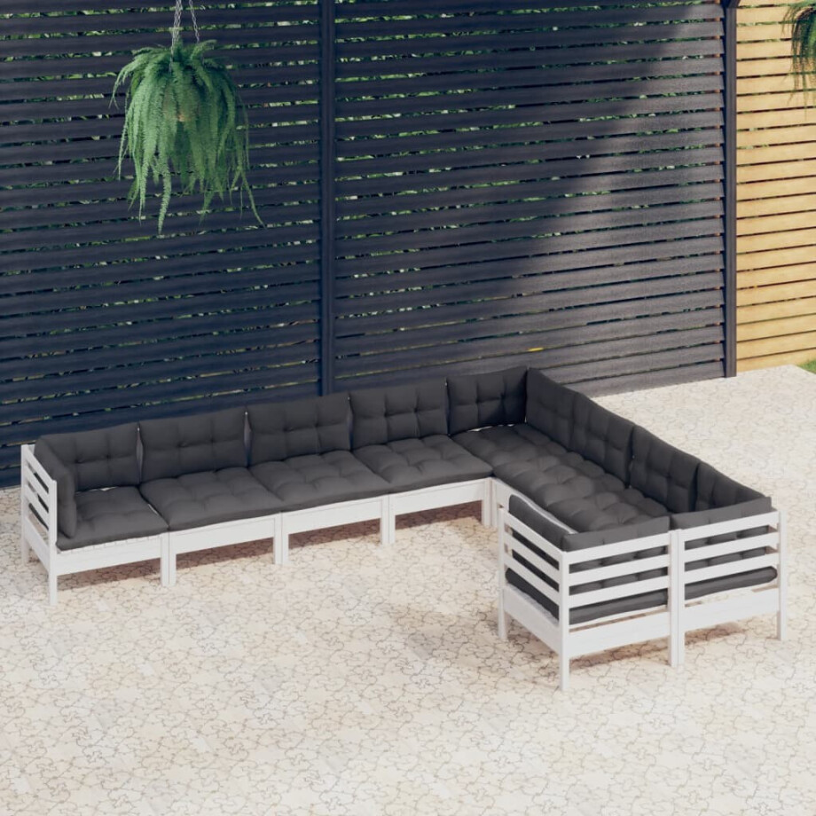 vidaXL 9-delige Loungeset met kussens grenenhout wit afbeelding 1