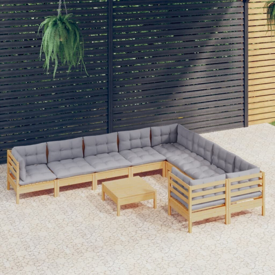 vidaXL 10-delige Loungeset met grijze kussens grenenhout afbeelding 1