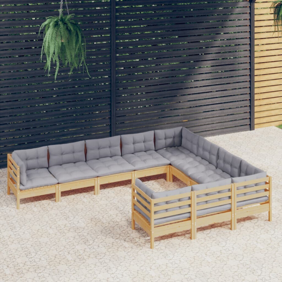 vidaXL 10-delige Loungeset met grijze kussens grenenhout afbeelding 1