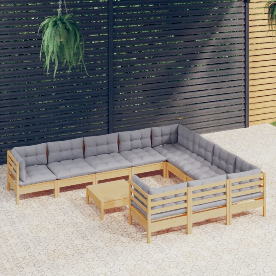 vidaXL 11-delige Loungeset met grijze kussens grenenhout afbeelding 1