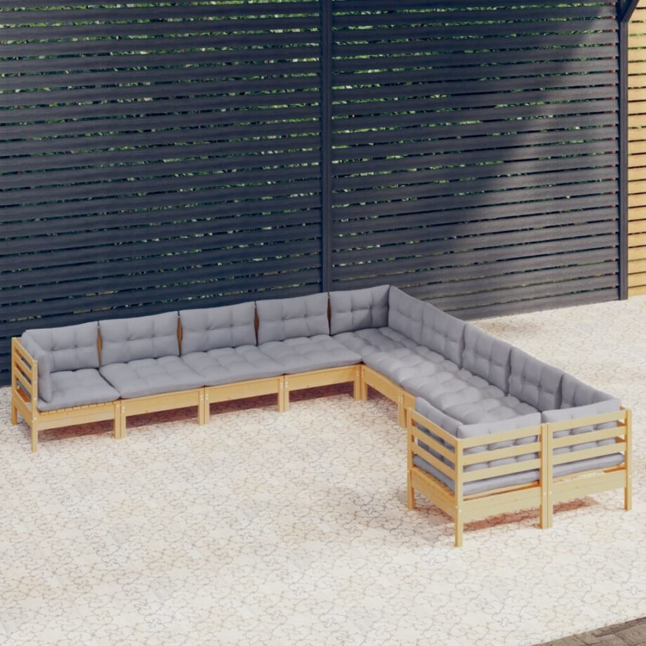vidaXL 10-delige Loungeset met grijze kussens grenenhout afbeelding 1