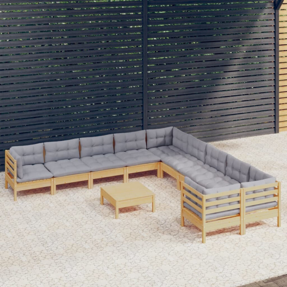 vidaXL 11-delige Loungeset met grijze kussens grenenhout afbeelding 1