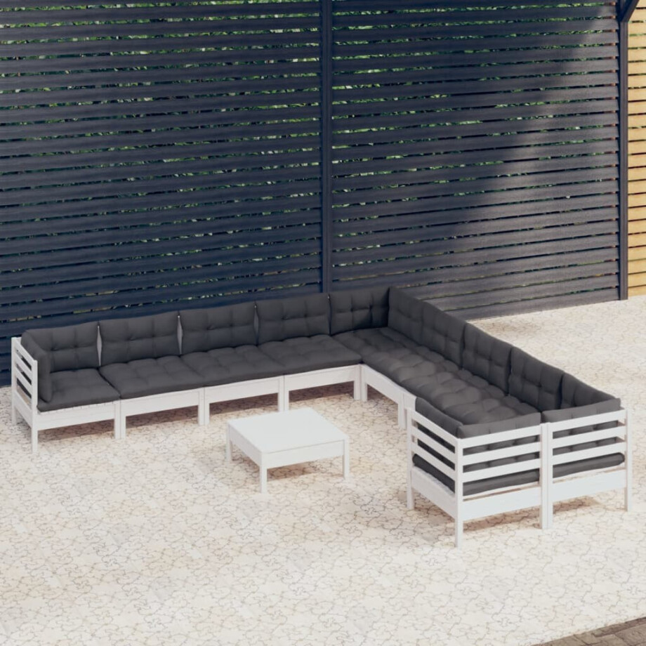 vidaXL 11-delige Loungeset met kussens grenenhout wit afbeelding 1