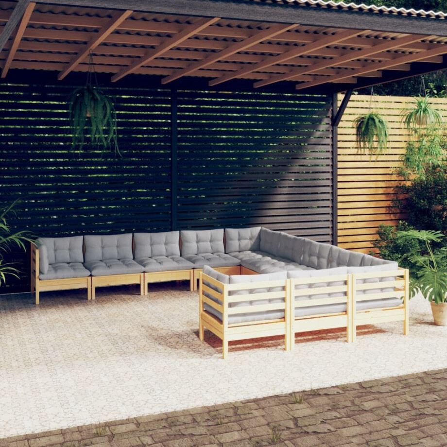 vidaXL 11-delige Loungeset met grijze kussens grenenhout afbeelding 1