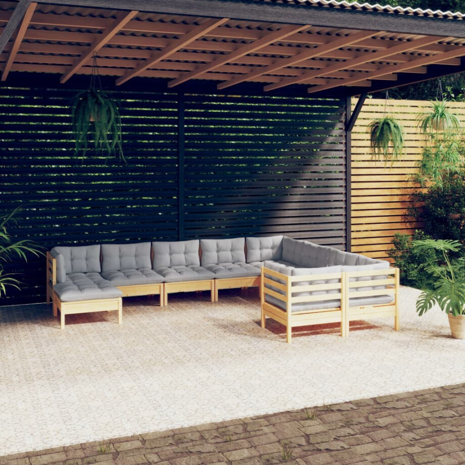 vidaXL 10-delige Loungeset met grijze kussens grenenhout afbeelding 1