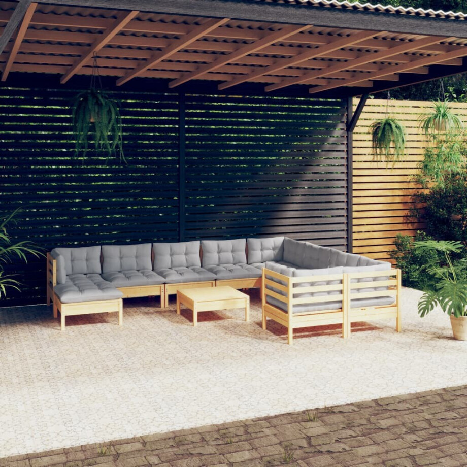 vidaXL 11-delige Loungeset met grijze kussens grenenhout afbeelding 1