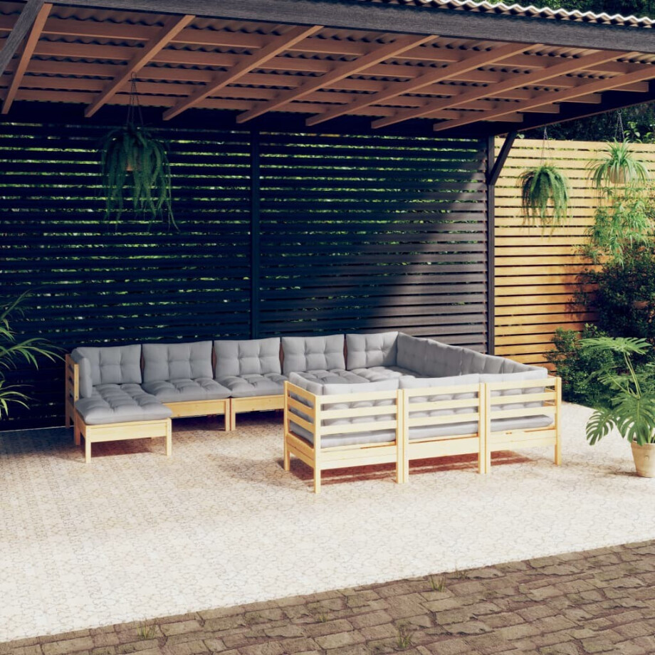 vidaXL 11-delige Loungeset met grijze kussens grenenhout afbeelding 1
