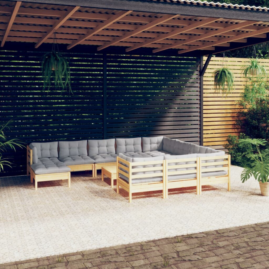 vidaXL 12-delige Loungeset met grijze kussens grenenhout afbeelding 1