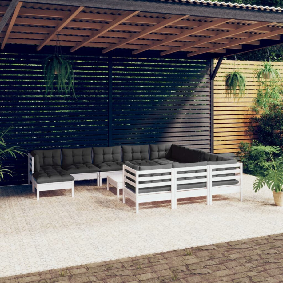 vidaXL 12-delige Loungeset met kussens grenenhout wit afbeelding 1