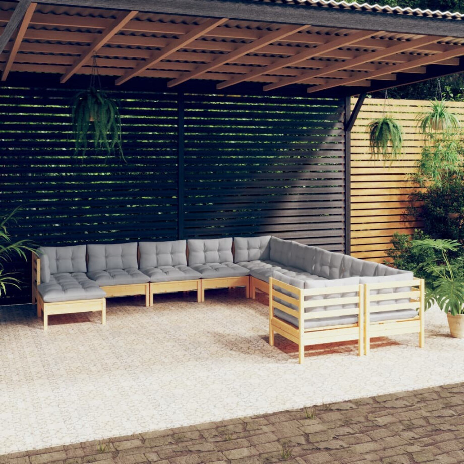 vidaXL 11-delige Loungeset met grijze kussens grenenhout afbeelding 1