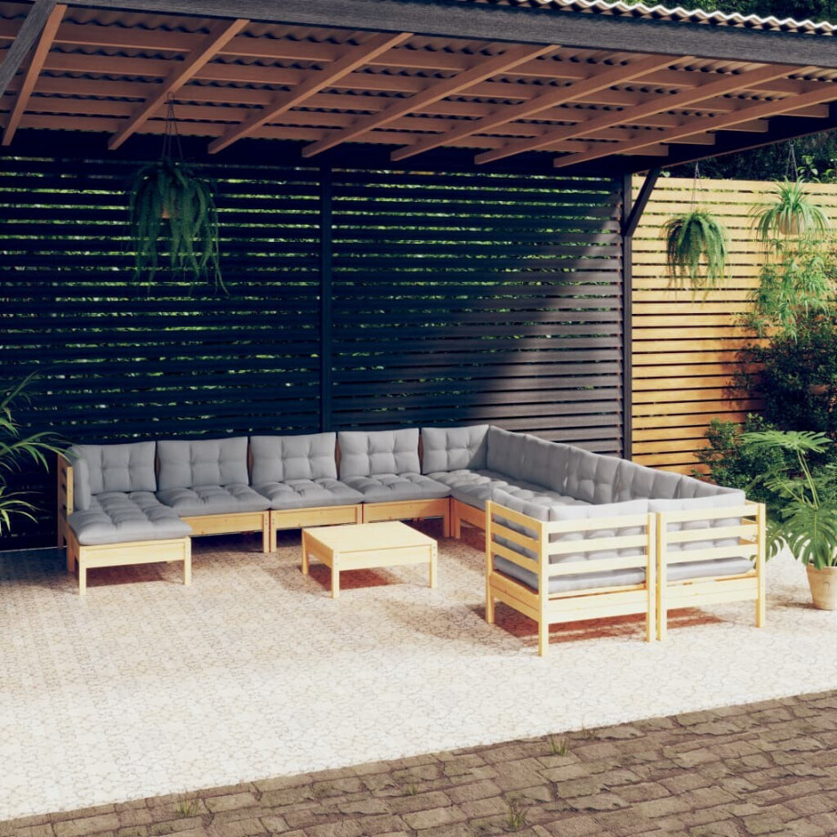 vidaXL 12-delige Loungeset met grijze kussens grenenhout afbeelding 1