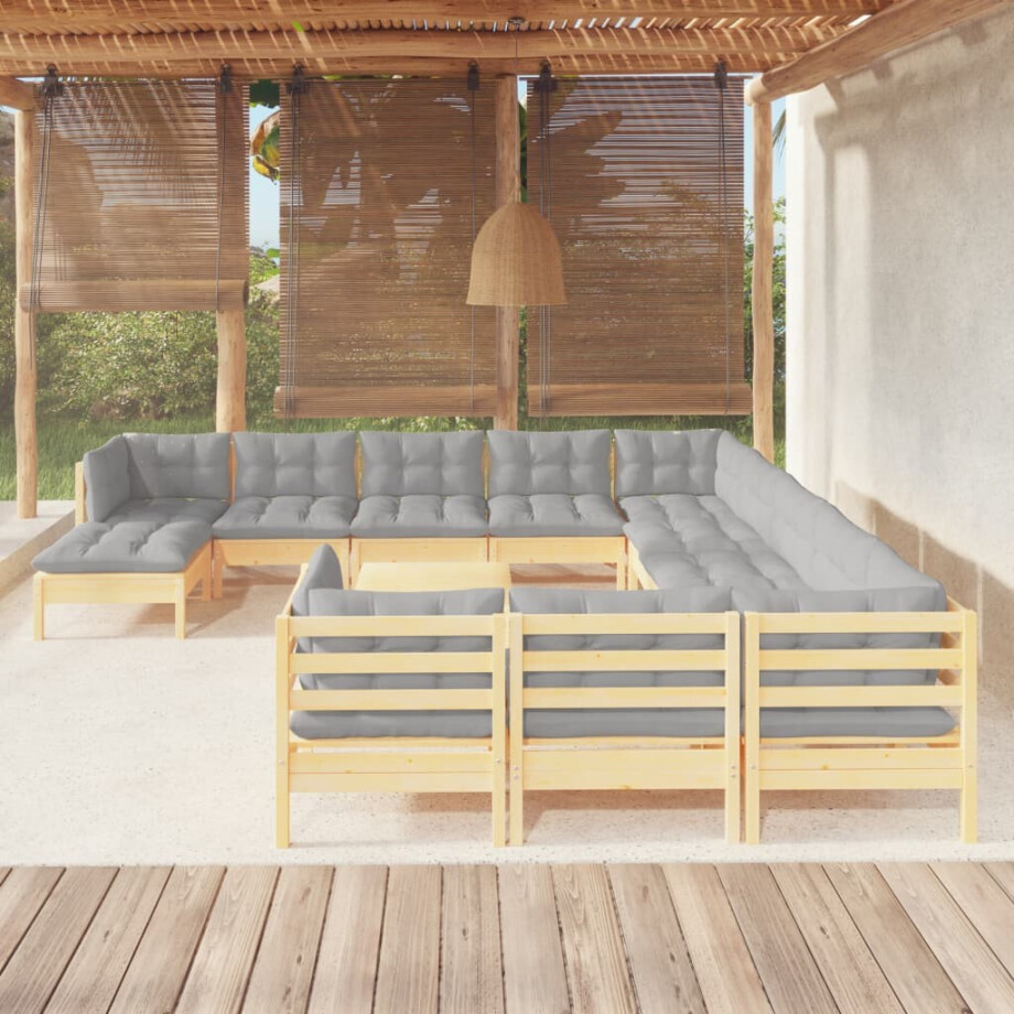 vidaXL 13-delige Loungeset met grijze kussens grenenhout afbeelding 1