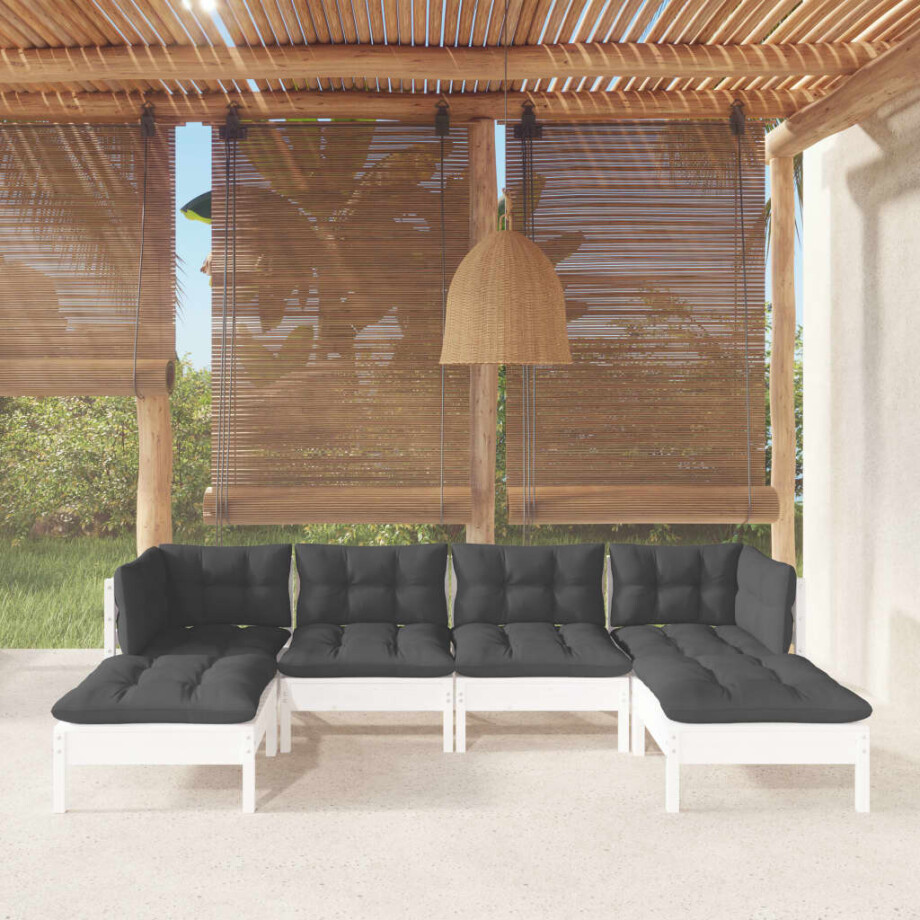 vidaXL 6-delige Loungeset met kussens grenenhout wit afbeelding 1