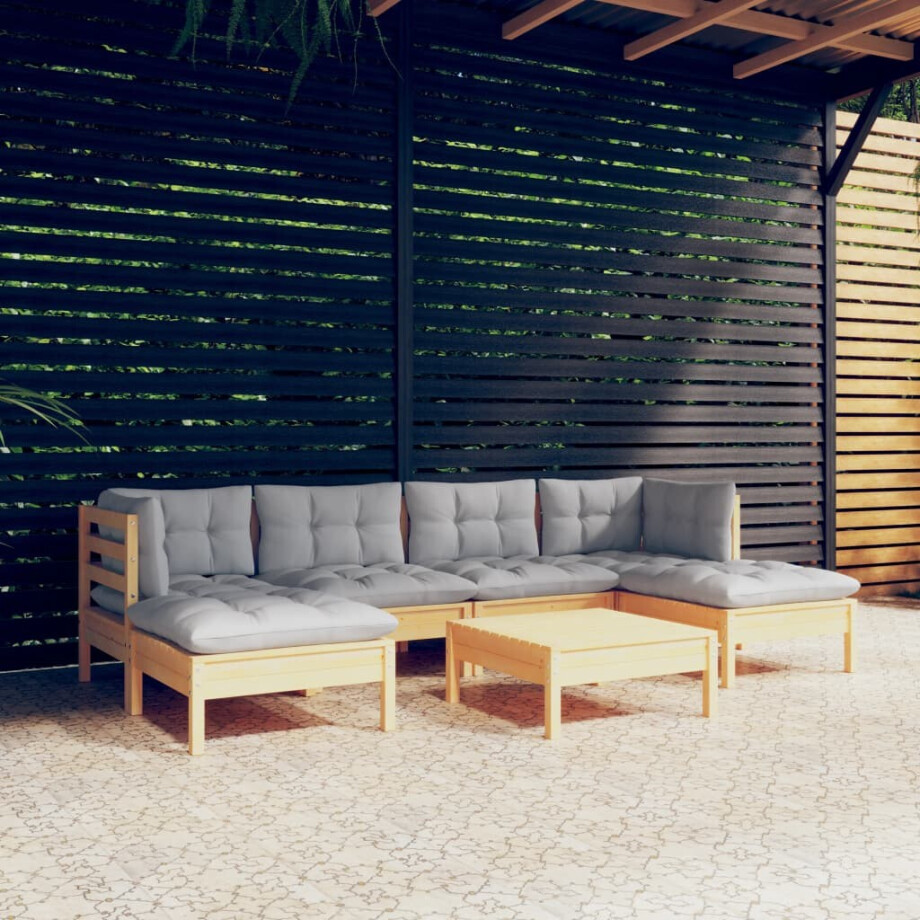 vidaXL 7-delige Loungeset met grijze kussens grenenhout vidaXL 7-delige Loungeset met grijze kussens grenenhout afbeelding 1