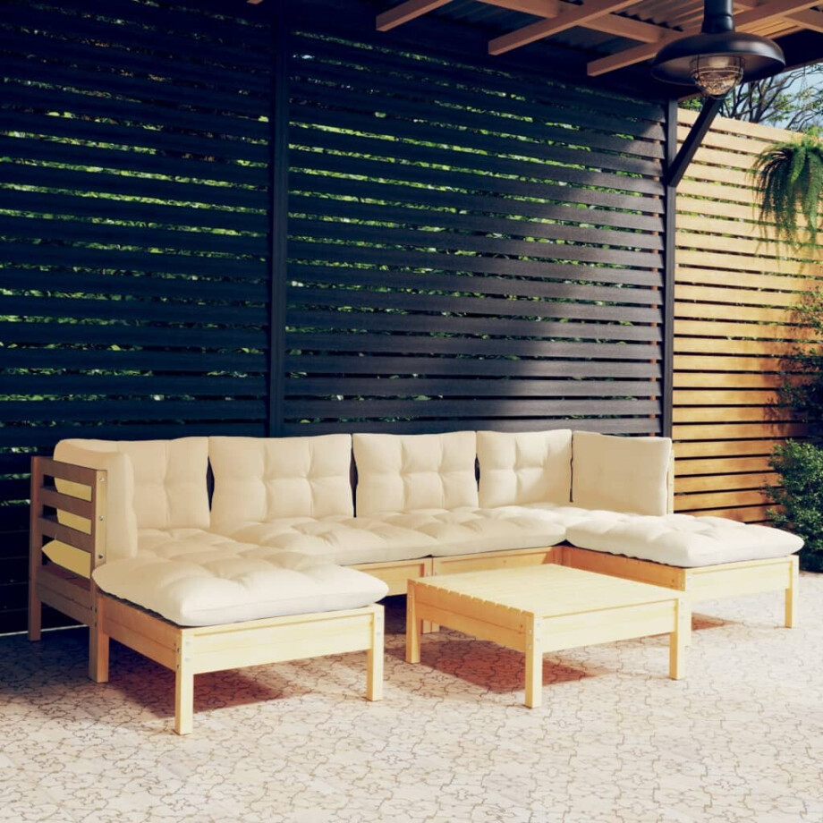 vidaXL 7-delige Loungeset met crèmekleurige kussens grenenhout vidaXL 7-delige Loungeset met crèmekleurige kussens grenenhout afbeelding 1