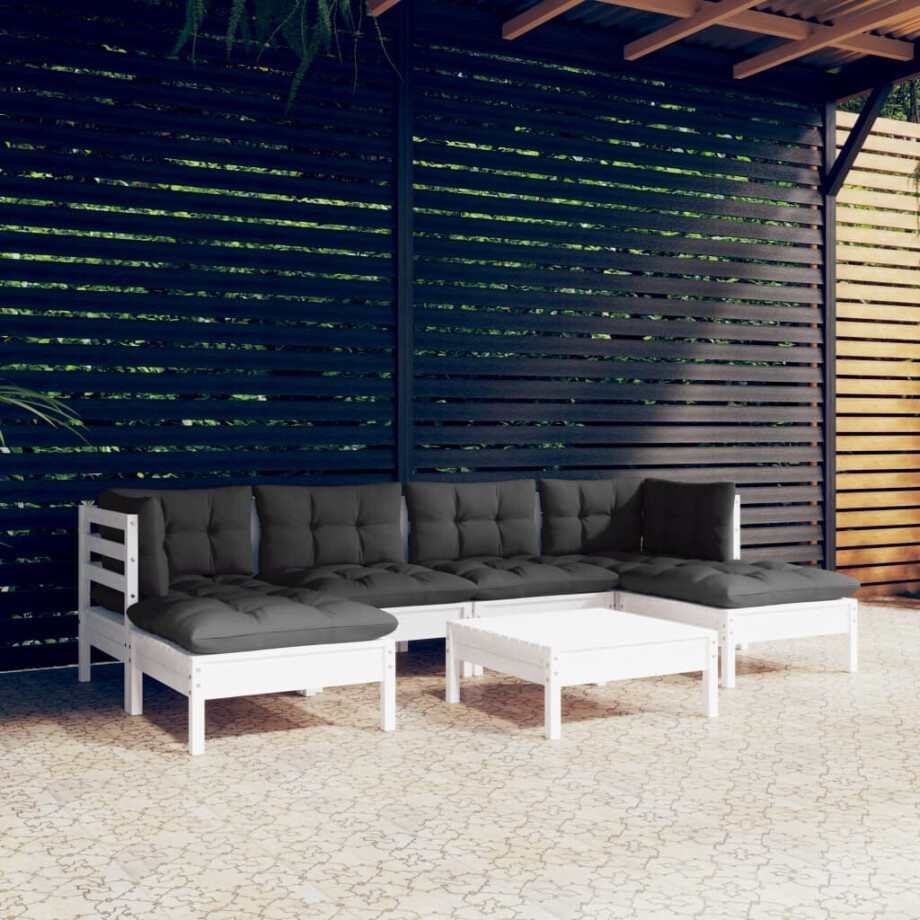 vidaXL 7-delige Loungeset met kussens grenenhout wit afbeelding 1