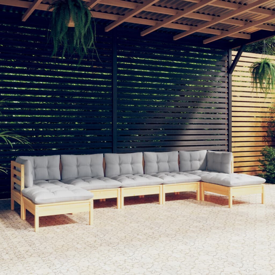 vidaXL 7-delige Loungeset met grijze kussens grenenhout vidaXL 7-delige Loungeset met grijze kussens grenenhout afbeelding 1