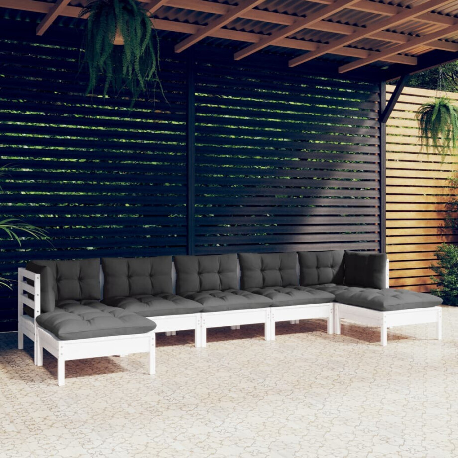 vidaXL 7-delige Loungeset met kussens grenenhout wit afbeelding 1