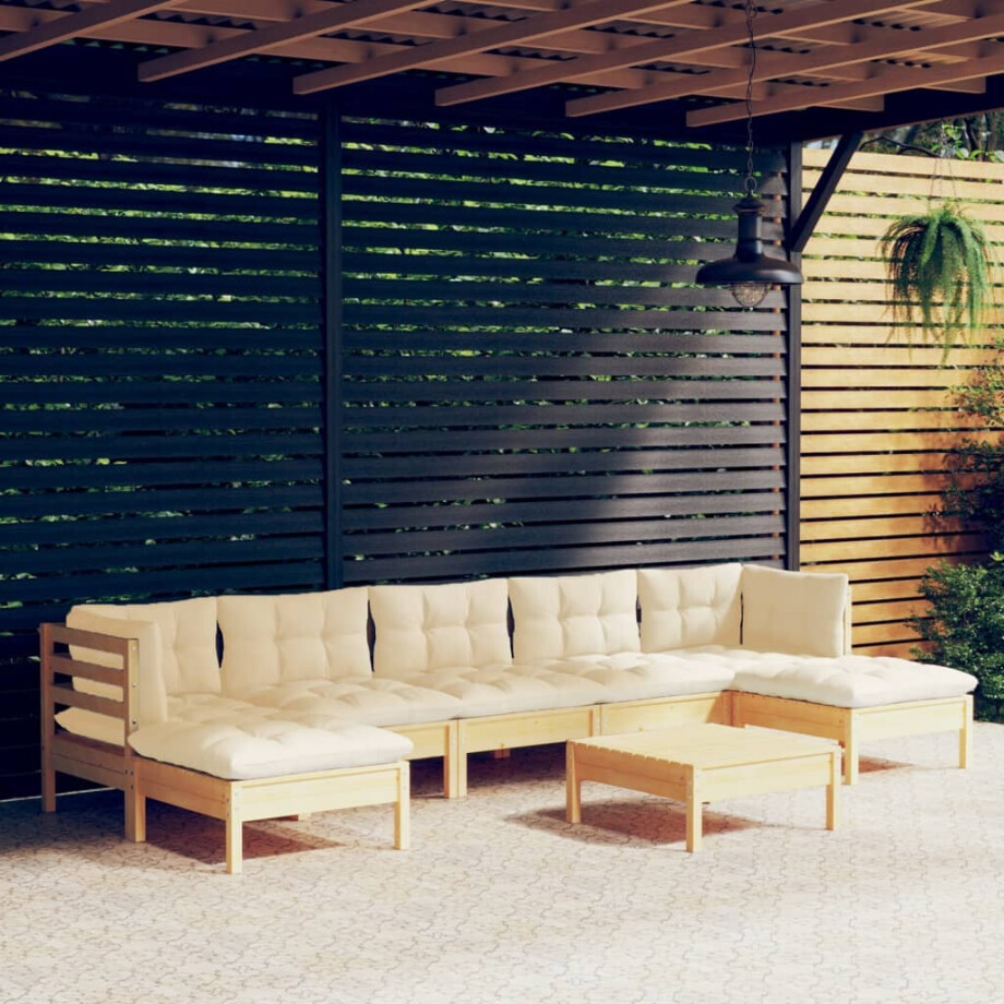 vidaXL 8-delige Loungeset met crèmekleurige kussens grenenhout vidaXL 8-delige Loungeset met crèmekleurige kussens grenenhout afbeelding 1