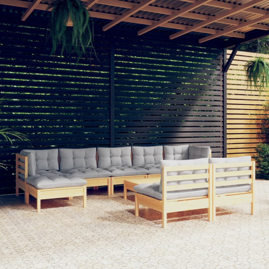 vidaXL 10-delige Loungeset met grijze kussens grenenhout afbeelding 1