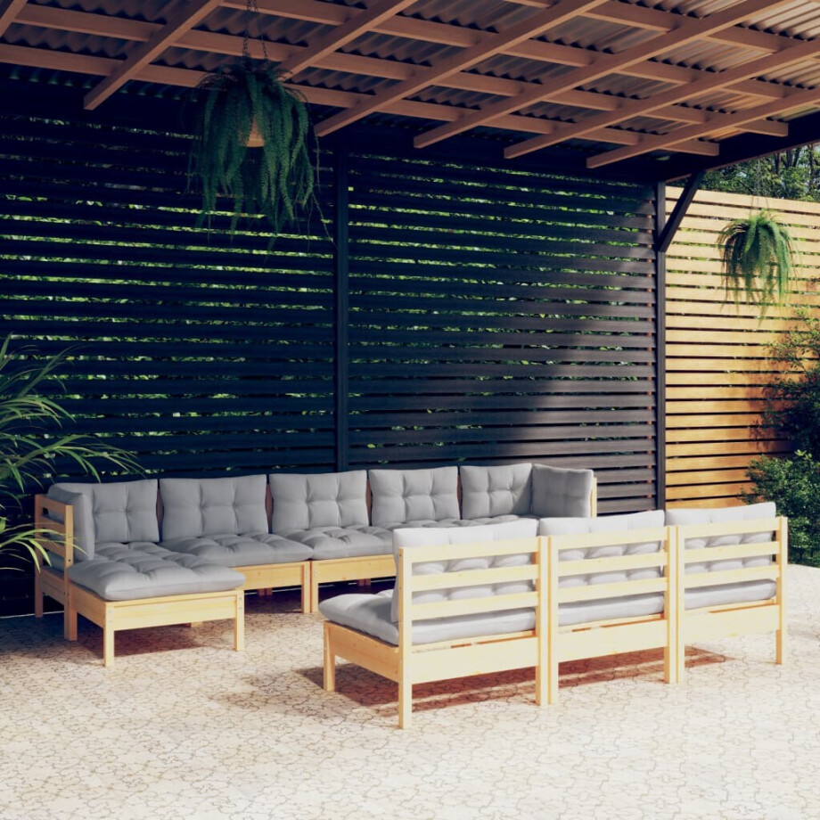 vidaXL 10-delige Loungeset met grijze kussens grenenhout afbeelding 1