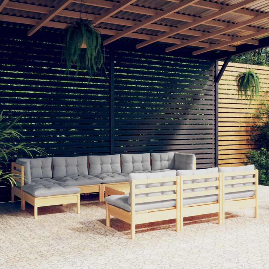 vidaXL 11-delige Loungeset met grijze kussens grenenhout afbeelding 1